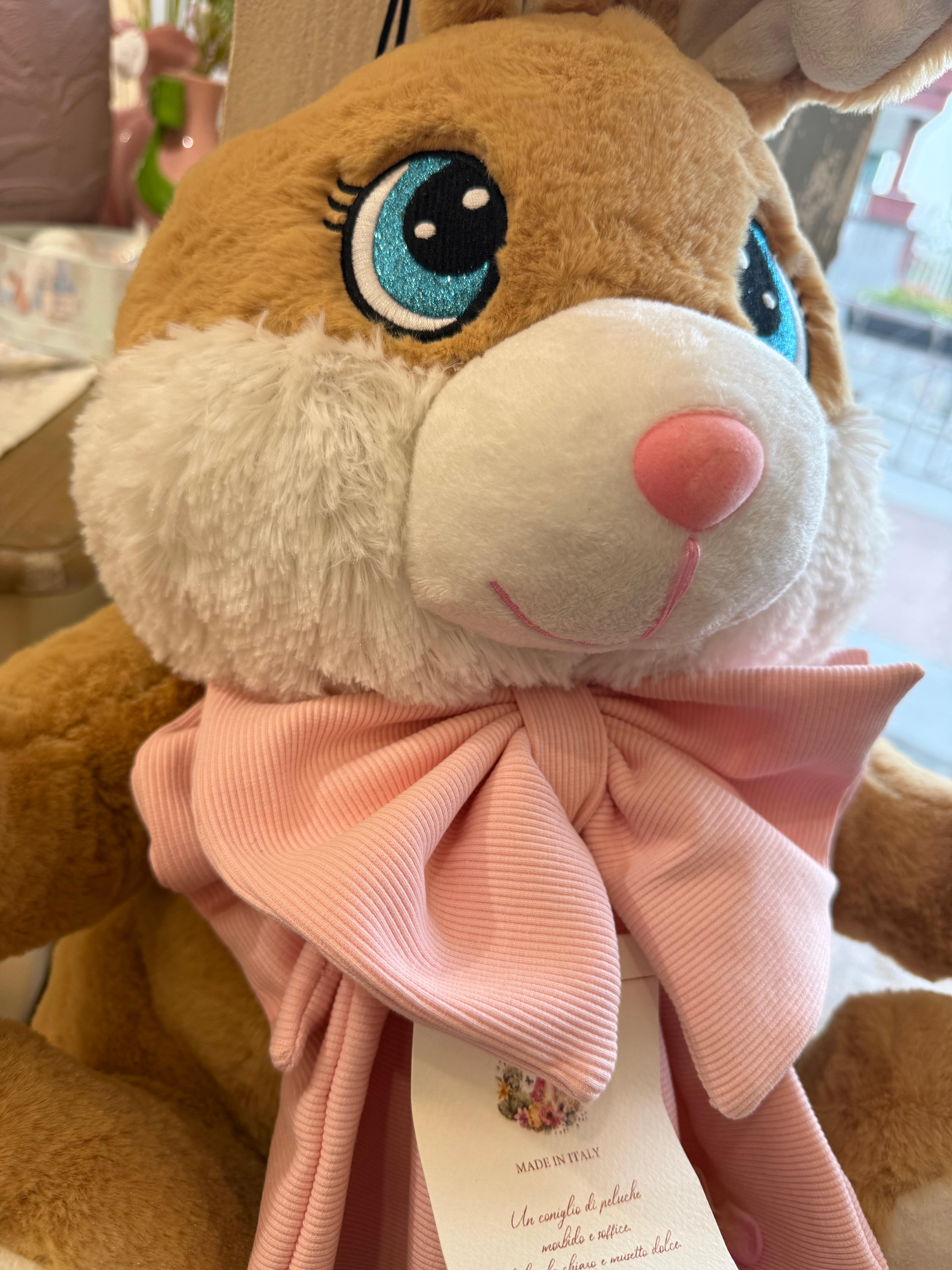 Coniglio peluche BUNNY con fiocco rosa - H.60 cm - Madame Fiocco